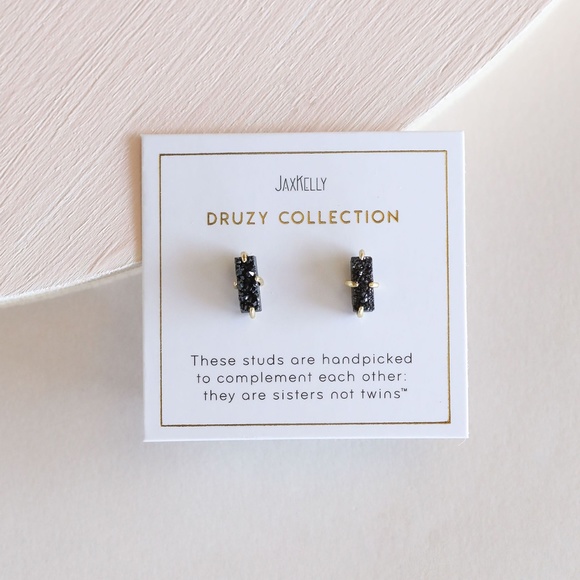 Black Bar Druzy Stud Earrings *NEW* - Picture 1 of 4
